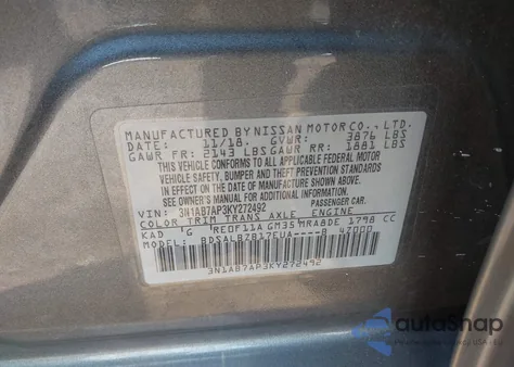 2019 Nissan Sentra S from USA, damaged, VIN 3N1AB7AP3KY272492